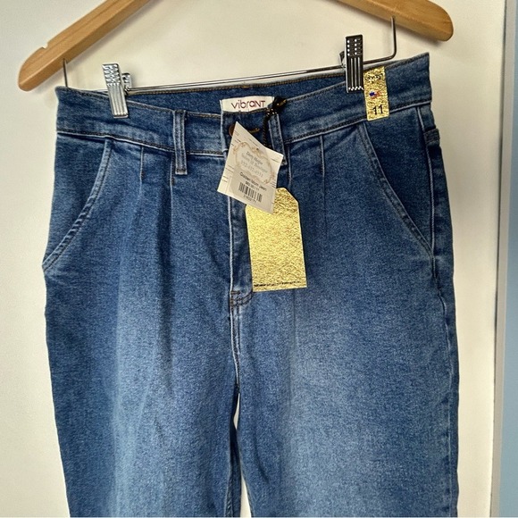 Vibrant miu Golden Blue Mom Jeans 11 W29 NWT - Picture 2 of 10